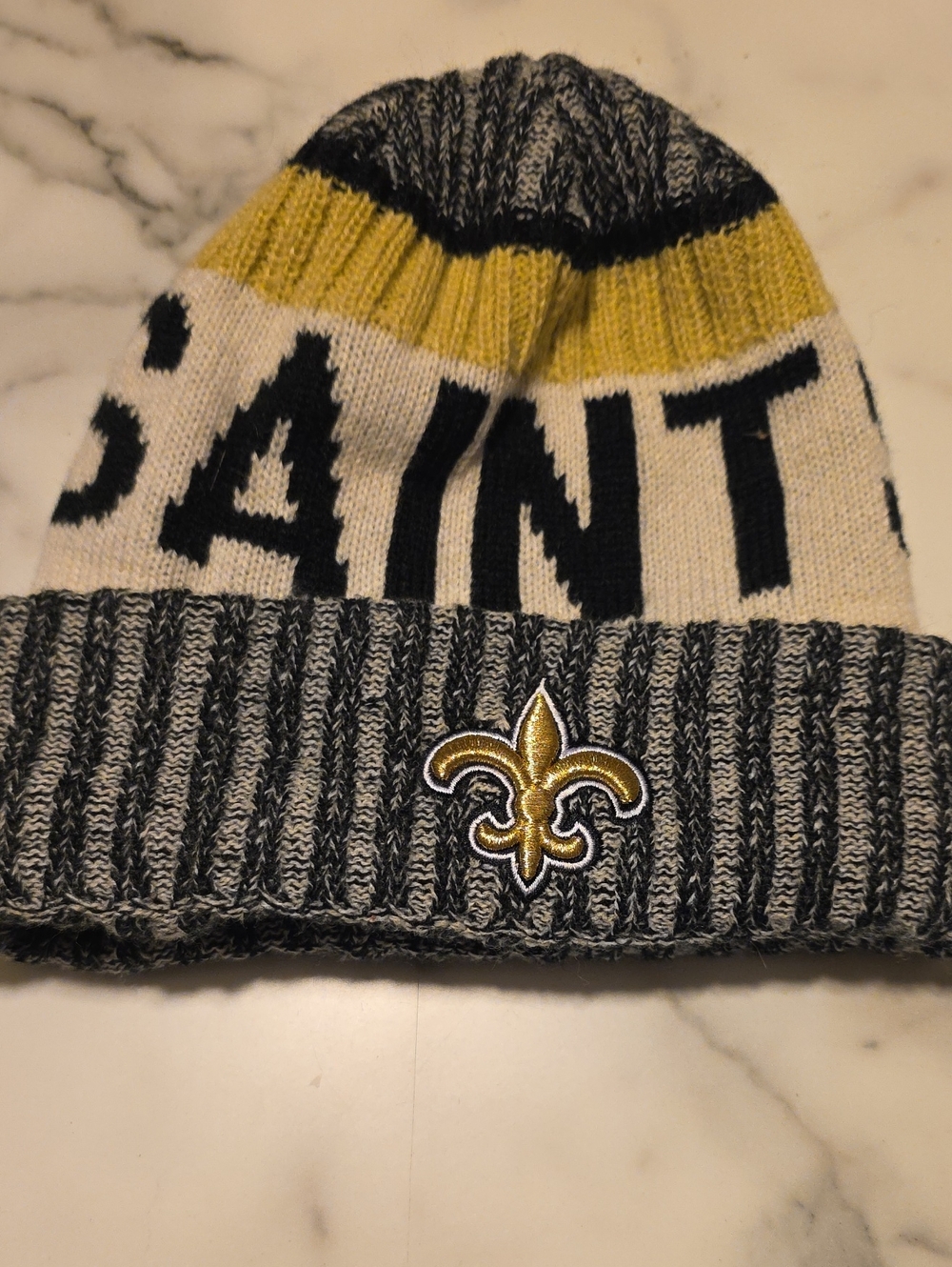 NFL New Orleans Saints Gray Black Gold Knit Cuffed Beanie